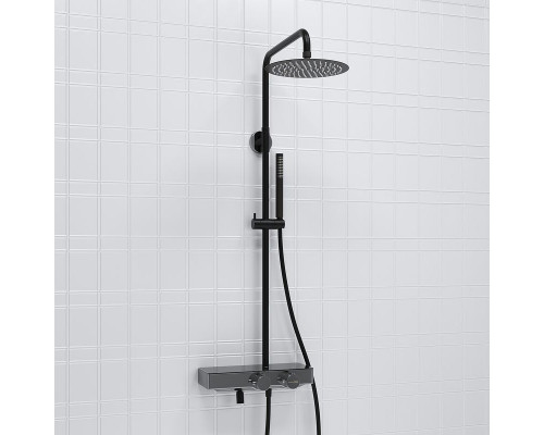 Купить Душевая система WasserKRAFT A114.258.217.CB Thermo с термостатом Черная матовая в магазине сантехники Santeh-Crystal.ru