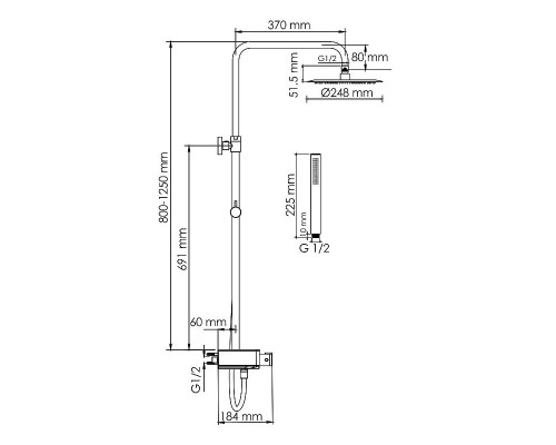 Купить Душевая система WasserKRAFT A114.258.217.CB Thermo с термостатом Черная матовая в магазине сантехники Santeh-Crystal.ru