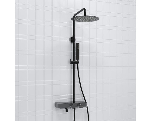 Купить Душевая система WasserKRAFT A114.160.218.CB Thermo с термостатом Черная матовая в магазине сантехники Santeh-Crystal.ru