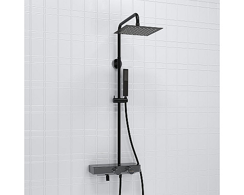 Заказать Душевая система WasserKRAFT A114.255.218.CB Thermo с термостатом Черная матовая в магазине сантехники Santeh-Crystal.ru