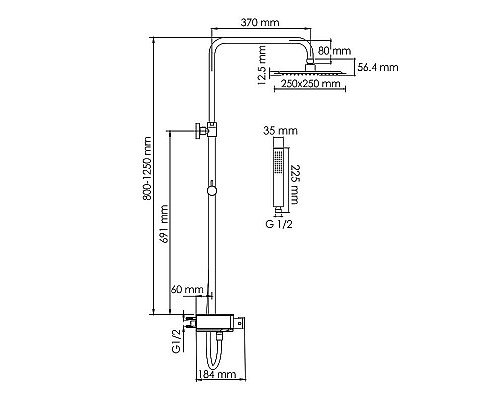 Заказать Душевая система WasserKRAFT A114.255.218.CB Thermo с термостатом Черная матовая в магазине сантехники Santeh-Crystal.ru
