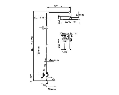 Приобрести Душевая система WasserKRAFT A288.160.078.BM Thermo с термостатом Черная матовая в магазине сантехники Santeh-Crystal.ru