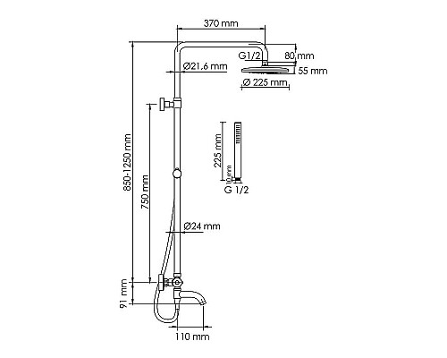 Приобрести Душевая система WasserKRAFT A288.077.217.BM Thermo с термостатом Черная матовая в магазине сантехники Santeh-Crystal.ru