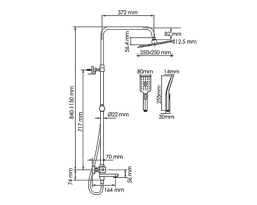 Купить Душевая система WasserKRAFT A299.255.130.BM Thermo с термостатом Черная матовая в магазине сантехники Santeh-Crystal.ru