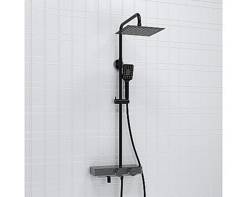 Заказать Душевая система WasserKRAFT A114.255.130.CB Thermo с термостатом Черная матовая в магазине сантехники Santeh-Crystal.ru