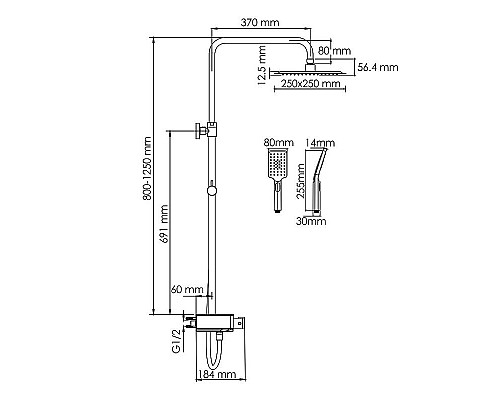 Заказать Душевая система WasserKRAFT A114.255.130.CB Thermo с термостатом Черная матовая в магазине сантехники Santeh-Crystal.ru