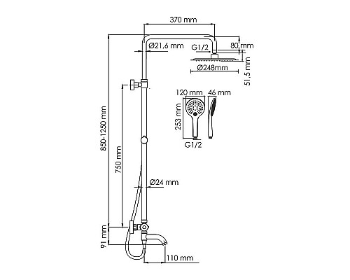 Купить Душевая система WasserKRAFT A188.257.155.WM Thermo с термостатом Белая матовая в магазине сантехники Santeh-Crystal.ru
