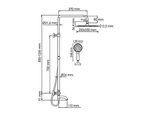 Купить Душевая система WasserKRAFT A188.256.207.PG Thermo с термостатом Золото глянцевое в магазине сантехники Santeh-Crystal.ru