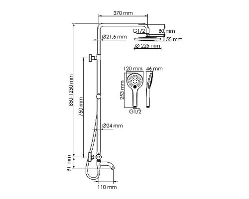 Купить Душевая система WasserKRAFT A288.077.078.BM Thermo с термостатом Черная матовая в магазине сантехники Santeh-Crystal.ru