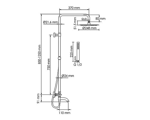 Приобрести Душевая система WasserKRAFT A288.258.217.BM Thermo с термостатом Черная матовая в магазине сантехники Santeh-Crystal.ru