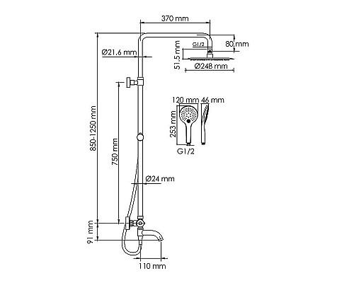 Купить Душевая система WasserKRAFT A288.258.078.BM Thermo с термостатом Черная матовая в магазине сантехники Santeh-Crystal.ru