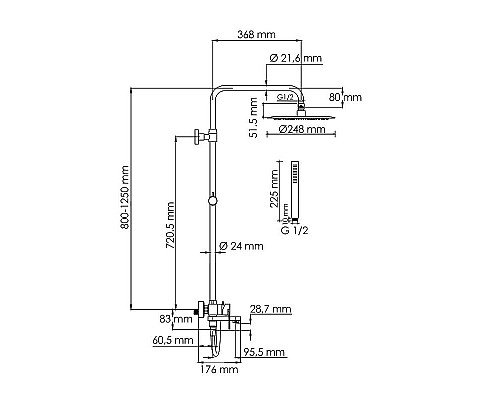 Приобрести Душевая система WasserKRAFT A174.258.217.CB Черная матовая в магазине сантехники Santeh-Crystal.ru