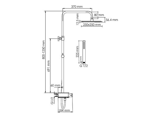 Приобрести Душевая система WasserKRAFT A114.255.217.CB Thermo с термостатом Черная матовая в магазине сантехники Santeh-Crystal.ru