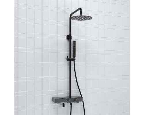 Приобрести Душевая система WasserKRAFT A114.258.218.CB Thermo с термостатом Черная матовая в магазине сантехники Santeh-Crystal.ru