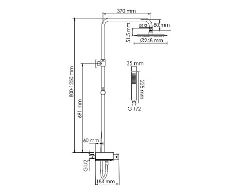 Приобрести Душевая система WasserKRAFT A114.258.218.CB Thermo с термостатом Черная матовая в магазине сантехники Santeh-Crystal.ru