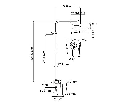 Приобрести Душевая система WasserKRAFT A185.257.155.WM Белая матовая в магазине сантехники Santeh-Crystal.ru