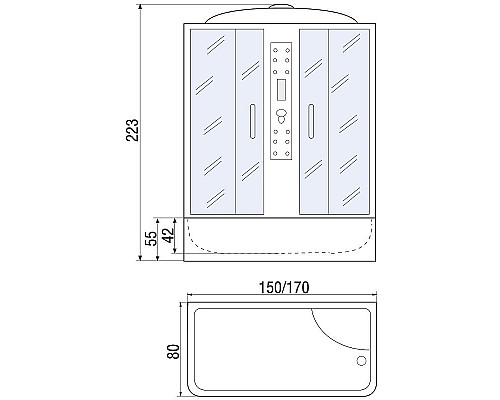 Купить Душевой бокс River Wisla 170x80 ТН 10000002110 с поддоном в магазине сантехники Santeh-Crystal.ru