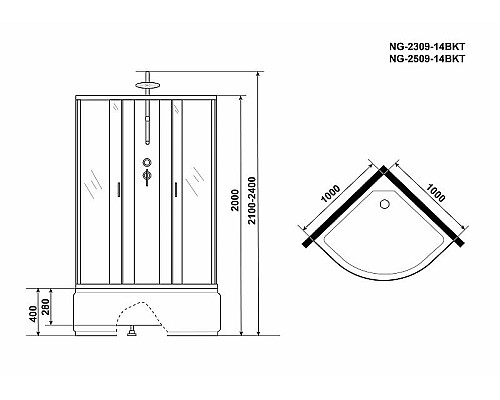 Приобрести Душевая кабина Niagara Classic 100x100 NG-2509-14BKT без гидромассажа в магазине сантехники Santeh-Crystal.ru