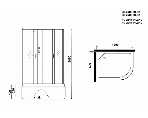Купить Душевая кабина Niagara Classic 120x80 L NG-2510-14LBK без гидромассажа в магазине сантехники Santeh-Crystal.ru