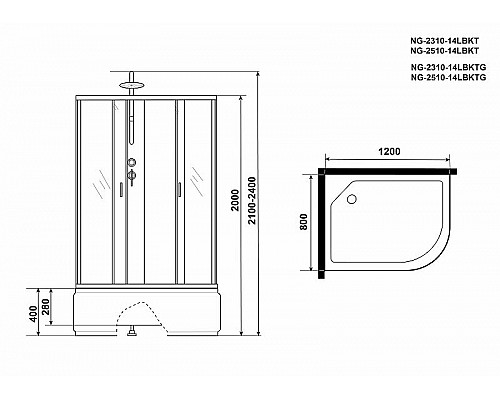Приобрести Душевая кабина Niagara Classic 120x80 L NG-2510-14LBKT без гидромассажа в магазине сантехники Santeh-Crystal.ru