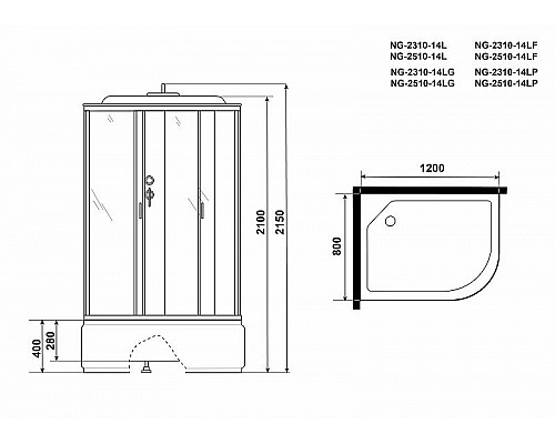 Приобрести Душевая кабина Niagara Classic 120x80 L NG-2510-14LG с гидромассажем в магазине сантехники Santeh-Crystal.ru