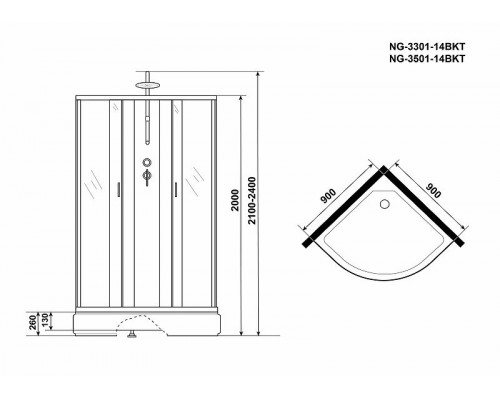 Купить Душевая кабина Niagara Classic 90x90 NG-3501-14BKT без гидромассажа в магазине сантехники Santeh-Crystal.ru