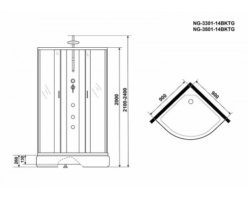 Купить Душевая кабина Niagara Classic 90x90 NG-3501-14BKTG с гидромассажем в магазине сантехники Santeh-Crystal.ru