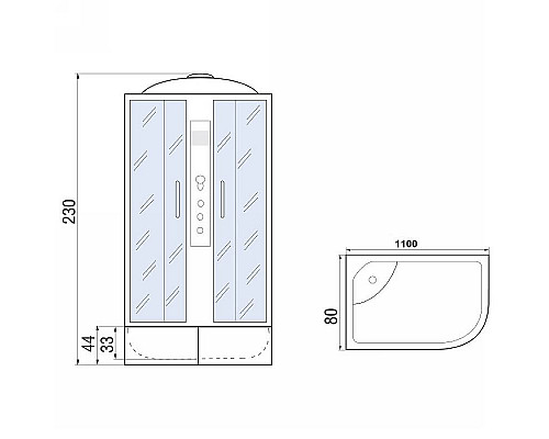 Заказать Душевая кабина River Dunay XL 110x80 MT L 10000006192 с гидромассажем в магазине сантехники Santeh-Crystal.ru