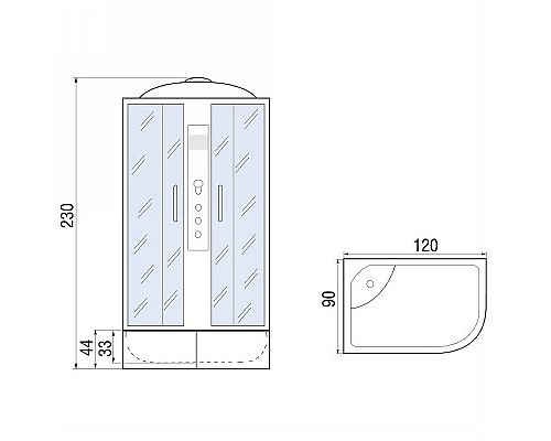 Заказать Душевая кабина River Dunay XL 120x90 TH R 10000006162 с гидромассажем в магазине сантехники Santeh-Crystal.ru