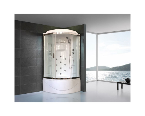 Купить Душевая кабина Royal Bath NRW 90x90 RB90NRW-T-CH с гидромассажем стекло прозрачное задняя стенка Белая в магазине сантехники Santeh-Crystal.ru