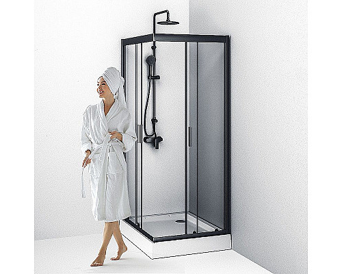 Заказать Душевой уголок AM.PM Gem 100х80 W90G-404-100280-BT профиль Черный матовый стекло прозрачное в магазине сантехники Santeh-Crystal.ru