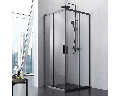 Заказать Душевой уголок AM.PM Gem S 90х90 W93G-403-090BT профиль Черный матовый стекло прозрачное в магазине сантехники Santeh-Crystal.ru