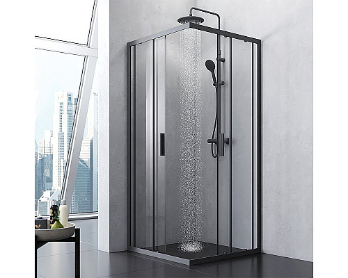 Заказать Душевой уголок AM.PM Gem S 90х90 W93G-403-090BT профиль Черный матовый стекло прозрачное в магазине сантехники Santeh-Crystal.ru