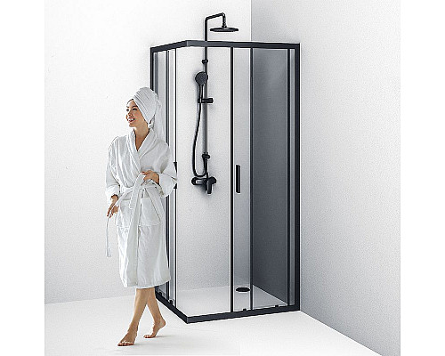 Заказать Душевой уголок AM.PM Gem S 90х90 W93G-403-090BT профиль Черный матовый стекло прозрачное в магазине сантехники Santeh-Crystal.ru