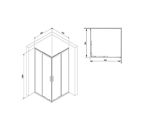 Заказать Душевой уголок AM.PM Gem S 90х90 W93G-403-090BT профиль Черный матовый стекло прозрачное в магазине сантехники Santeh-Crystal.ru