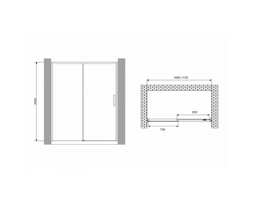 Душевая дверь Abber Komfort 170 AG93170 профиль Хром стекло прозрачное
