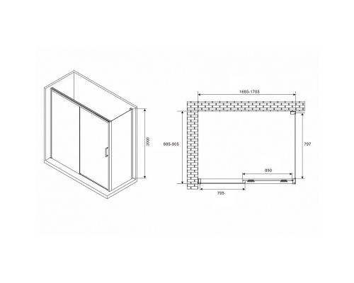 Купить Душевой уголок Abber Komfort 170x90 AG93170-S92 профиль Хром стекло прозрачное в магазине сантехники Santeh-Crystal.ru