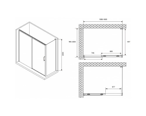 Душевой уголок Abber Komfort 160x100 AG93160B-S102B профиль Черный стекло прозрачное