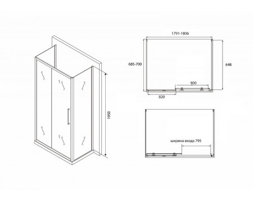 Купить Душевой уголок Abber Schwarzer Diamant 180х70 AG30180BH-S70B-S70B профиль Черный стекло прозрачное в магазине сантехники Santeh-Crystal.ru