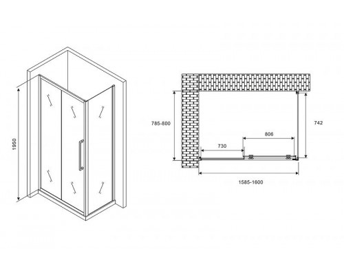 Заказать Душевой уголок Abber Schwarzer Diamant 160x80 AG30160H-S80 профиль Хром стекло прозрачное в магазине сантехники Santeh-Crystal.ru