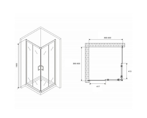Купить Душевой уголок Abber Schwarzer Diamant 90x90 AG020905 профиль Хром стекло прозрачное в магазине сантехники Santeh-Crystal.ru