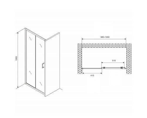 Приобрести Душевая дверь Abber Schwarzer Diamant 100 AG301005 профиль Хром стекло прозрачное в магазине сантехники Santeh-Crystal.ru