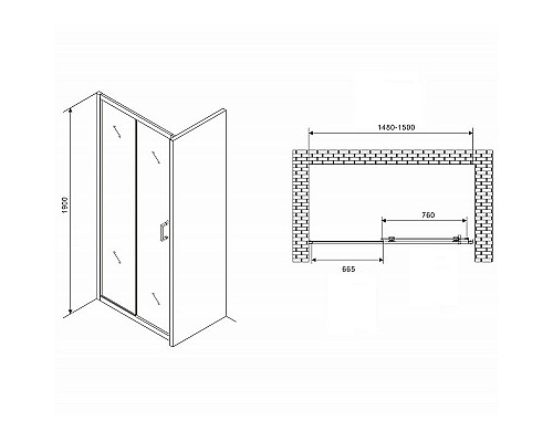 Купить Душевая дверь Abber Schwarzer Diamant 150 AG301505 профиль Хром стекло прозрачное в магазине сантехники Santeh-Crystal.ru