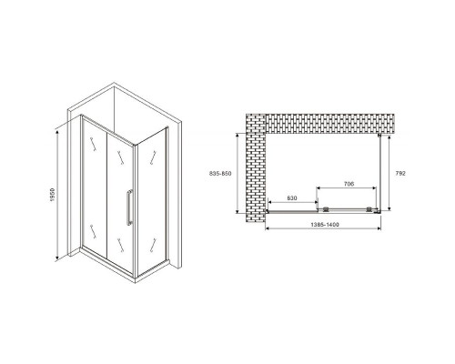 Заказать Душевой уголок Abber Schwarzer Diamant 140x85 AG30140BH-S85B профиль Черный стекло прозрачное в магазине сантехники Santeh-Crystal.ru