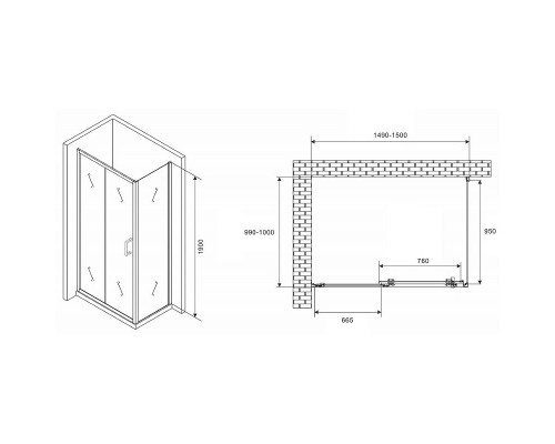 Приобрести Душевой уголок Abber Schwarzer Diamant 150x100 AG301505-S1005 профиль Хром стекло прозрачное в магазине сантехники Santeh-Crystal.ru