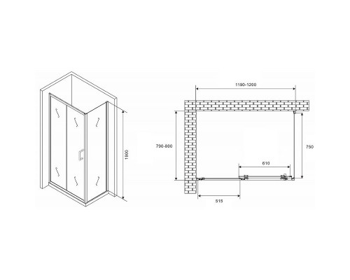 Купить Душевой уголок Abber Schwarzer Diamant 120x80 AG301205-S805 профиль Хром стекло прозрачное в магазине сантехники Santeh-Crystal.ru