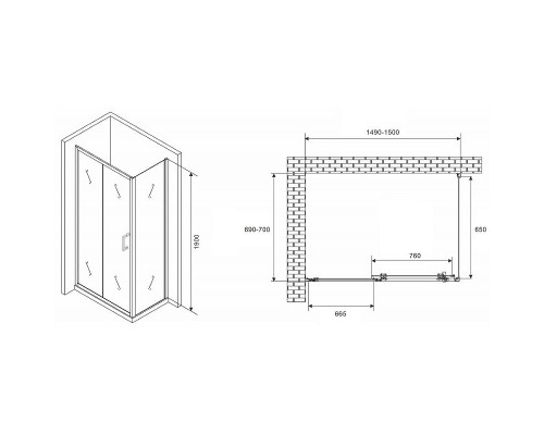Заказать Душевой уголок Abber Schwarzer Diamant 150x70 AG301505-S705 профиль Хром стекло прозрачное в магазине сантехники Santeh-Crystal.ru