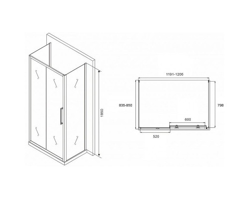 Купить Душевой уголок Abber Schwarzer Diamant 120x85 AG30120MH-S85M-S85M профиль Хром стекло матовое в магазине сантехники Santeh-Crystal.ru