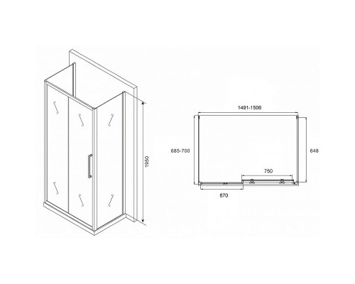 Купить Душевой уголок Abber Schwarzer Diamant 150x70 AG30150MH-S70M-S70M профиль Хром стекло матовое в магазине сантехники Santeh-Crystal.ru