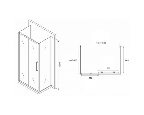 Приобрести Душевой уголок Abber Schwarzer Diamant 150x90 AG30150MH-S90M-S90M профиль Хром стекло матовое в магазине сантехники Santeh-Crystal.ru